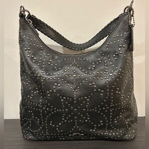 Coach Celeste Convertible Studded Hobo bag in black leather EUC
